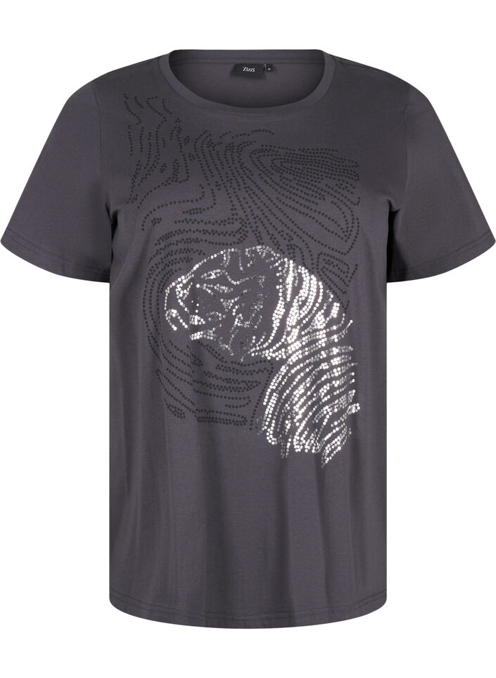 Bomulds t-shirt med print, Asphalt w. Tiger, Packshot image number 0