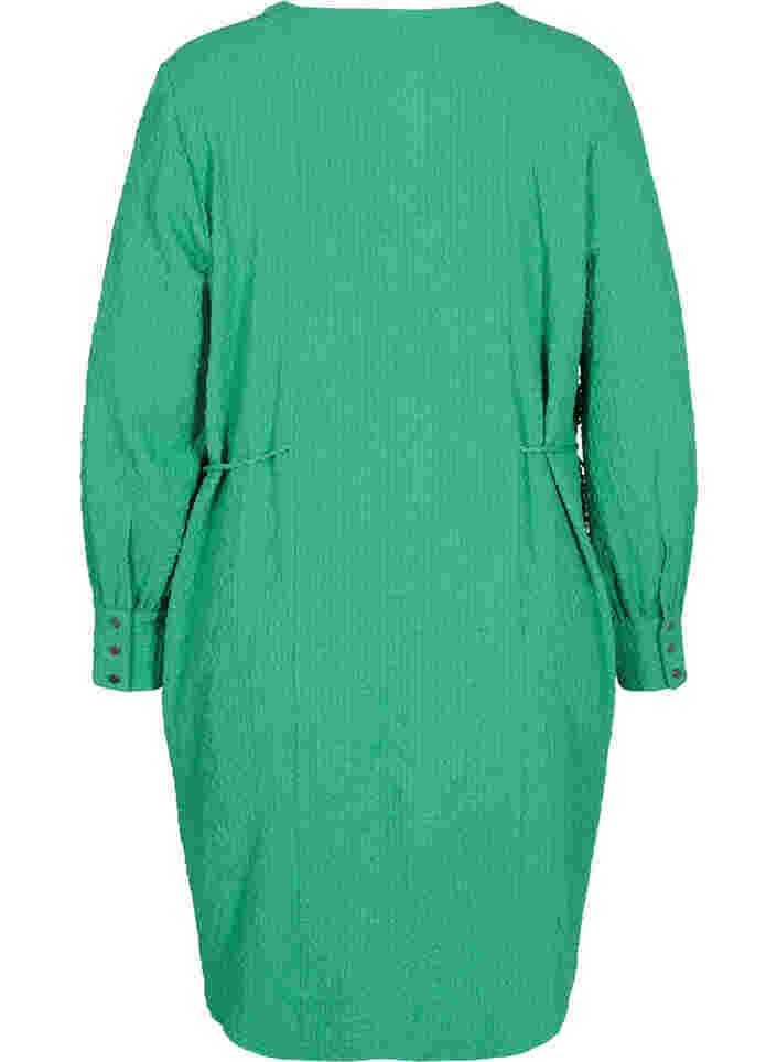 Langærmet kjole med v-hals og bindesnøre, Mint, Packshot image number 1