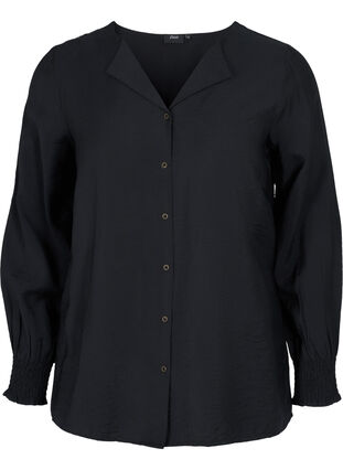 Viskose skjorte med smock, Black, Packshot image number 0