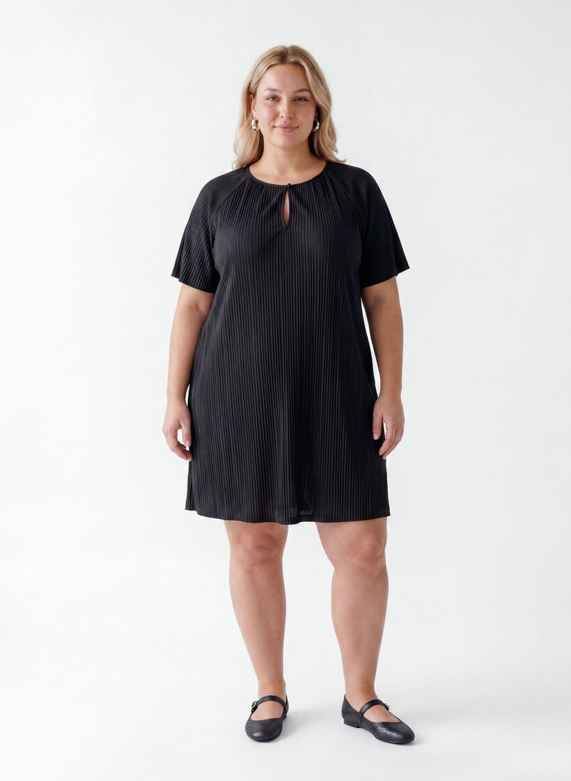 Tunika i jersey med strukturstriber, Sort, Model image number 0