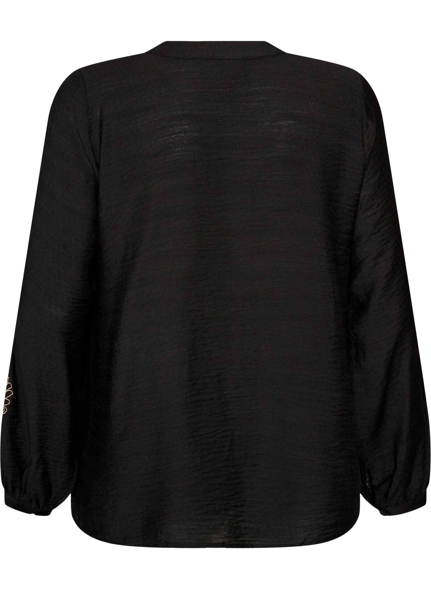ZizziSkjorte i viskose med broderi p&aring; &aelig;rmer, Sort, Packshot image number 1