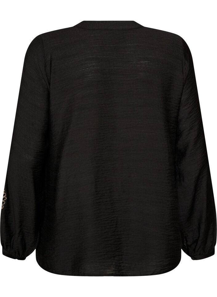 Skjorte i viskose med broderi p&aring; &aelig;rmer, Sort, Packshot image number 1