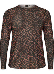 Meshbluse med print, Brun
