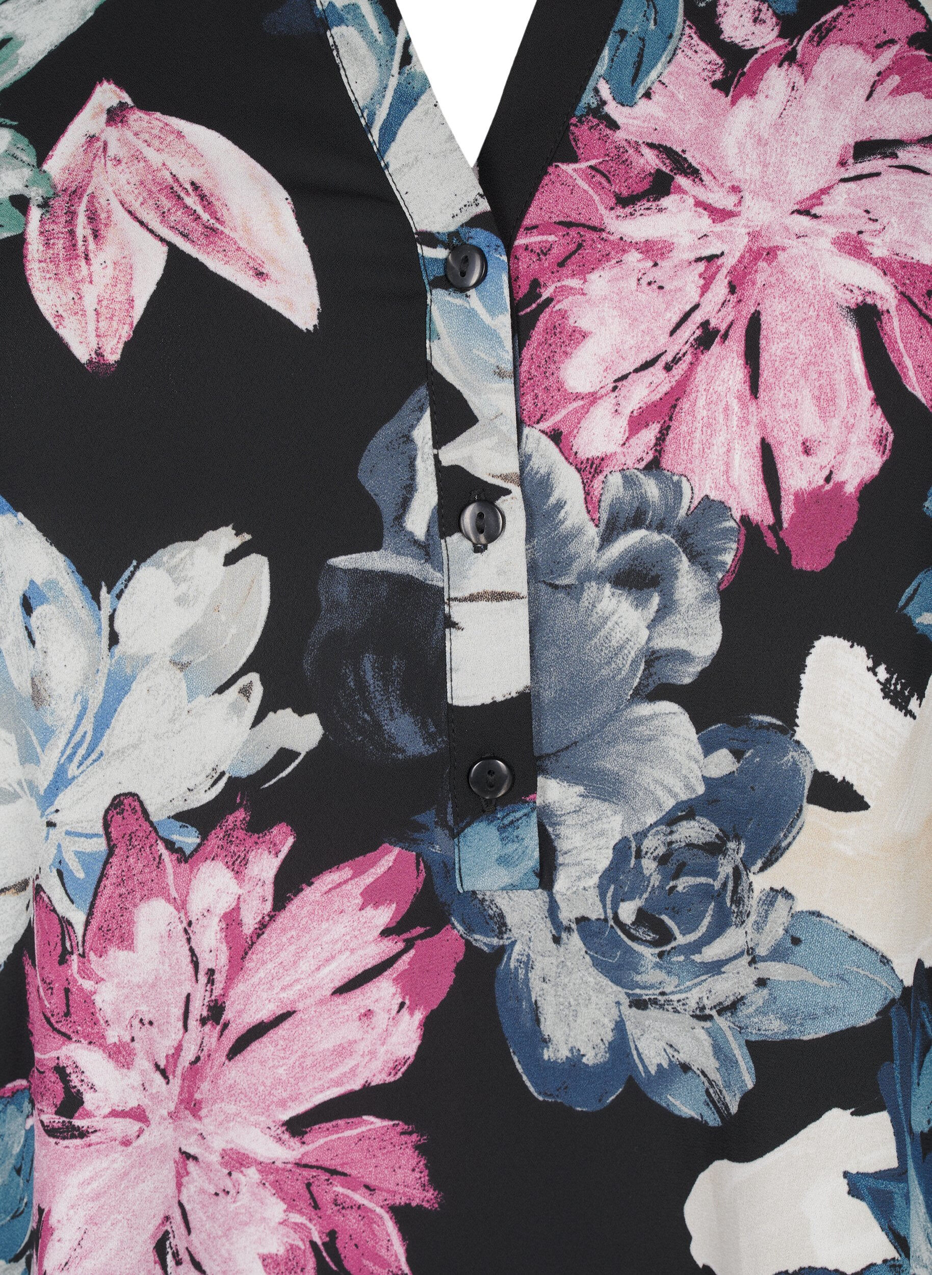 Zizzi Lang&aelig;rmet bluse med blomsterprint, Rose Flower AOP, Packshot image number 2