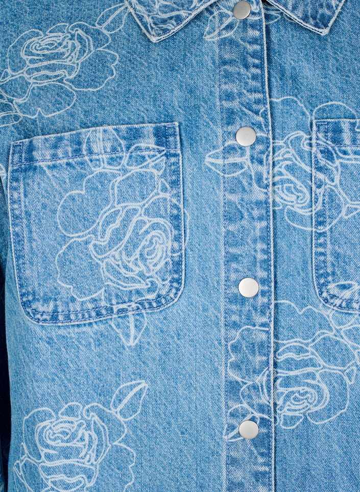 Denimjakke med blomster, Light Blue Denim, Packshot image number 2