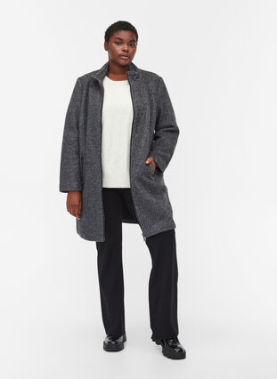 Frakke med uld og lynlås, Dark Grey Melange, Model image number 2