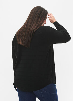 Strikcardigan med tone-i-tone striber, Black, Model image number 1