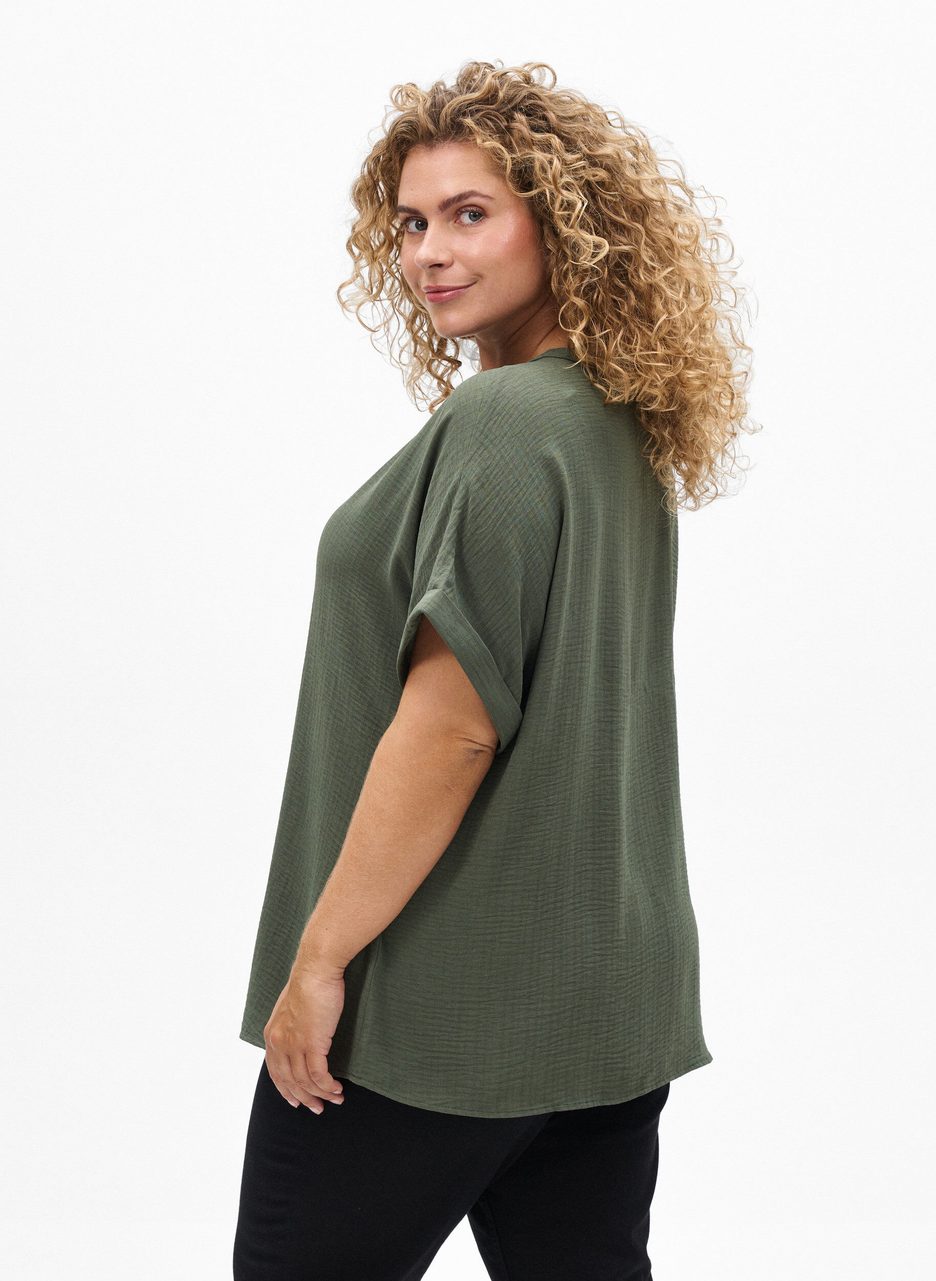 ZizziL&oslash;s bluse med korte &aelig;rmer, Gr&oslash;n, Model image number 2