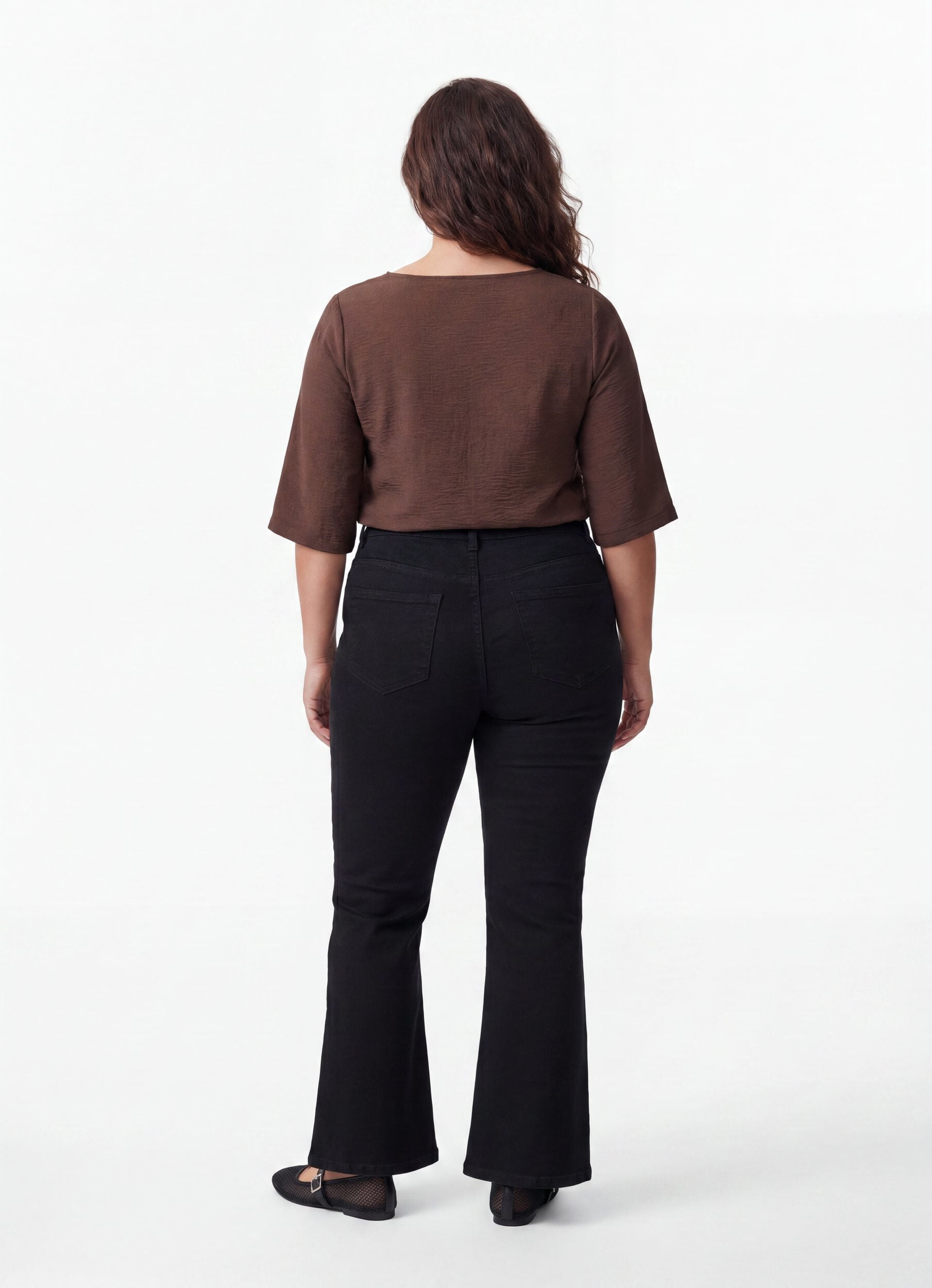 ZizziSkjortebluse med V-udsk&aelig;ring og 3/4-&aelig;rmer, Brun, Model image number 2