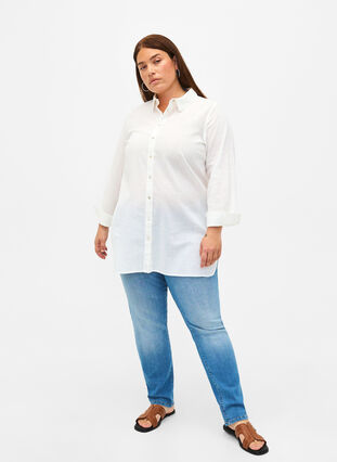 Lang skjorte i hør og bomuld, Bright White, Model image number 2