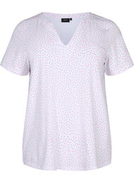 Bomulds t-shirt med prikker og v-hals, B.White/S. Pink Dot