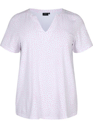 Bomulds t-shirt med prikker og v-hals, B.White/S. Pink Dot, Packshot image number 0