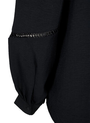 Skjortebluse med crochetdetaljer, Black, Packshot image number 4