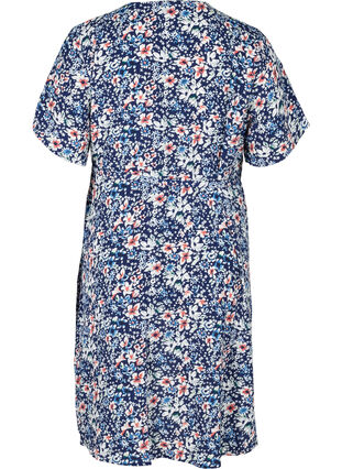 Wrap kjole i print med korte ærmer, Blue Flower AOP, Packshot image number 1