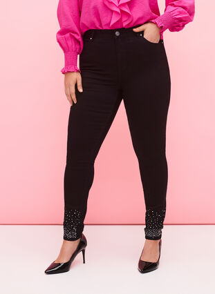 Højtaljede Amy jeans med similisten, Black, Model image number 2