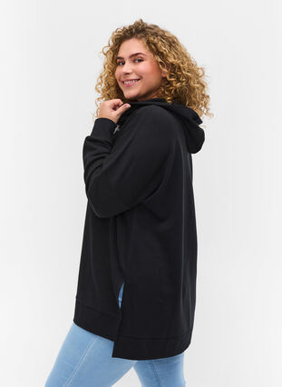 Sweatshirt med hætte og kontrastfarvet snøre, Black, Model image number 1