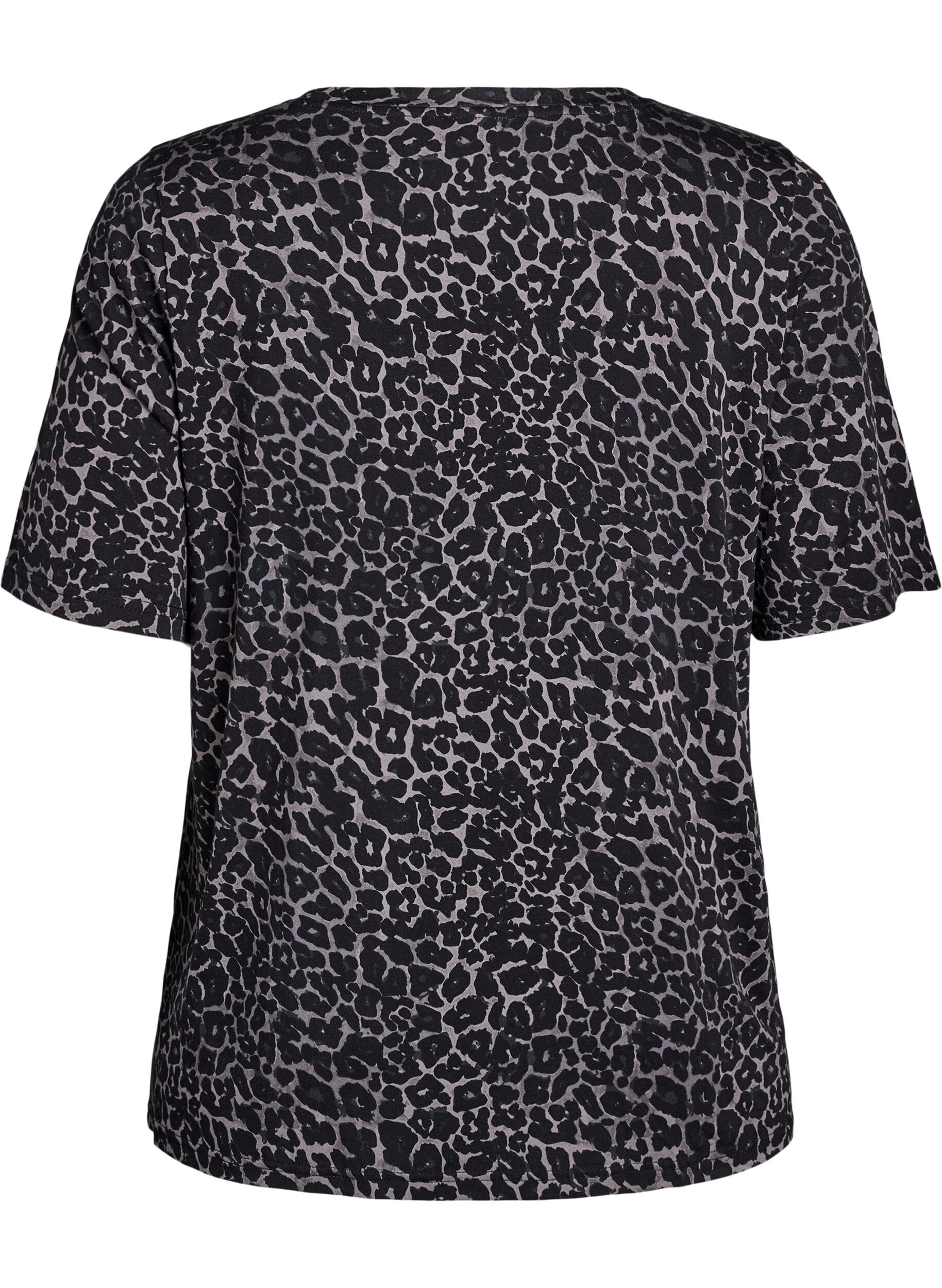 ZizziT-shirt med TENCEL&trade; Lyocell og leoprint, Gr&aring;, Packshot image number 1