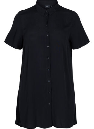 Printet viskose tunika med knapper, Black, Packshot image number 0