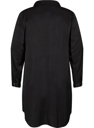 Langærmet kjole med krave og lynlås, Black, Packshot image number 1