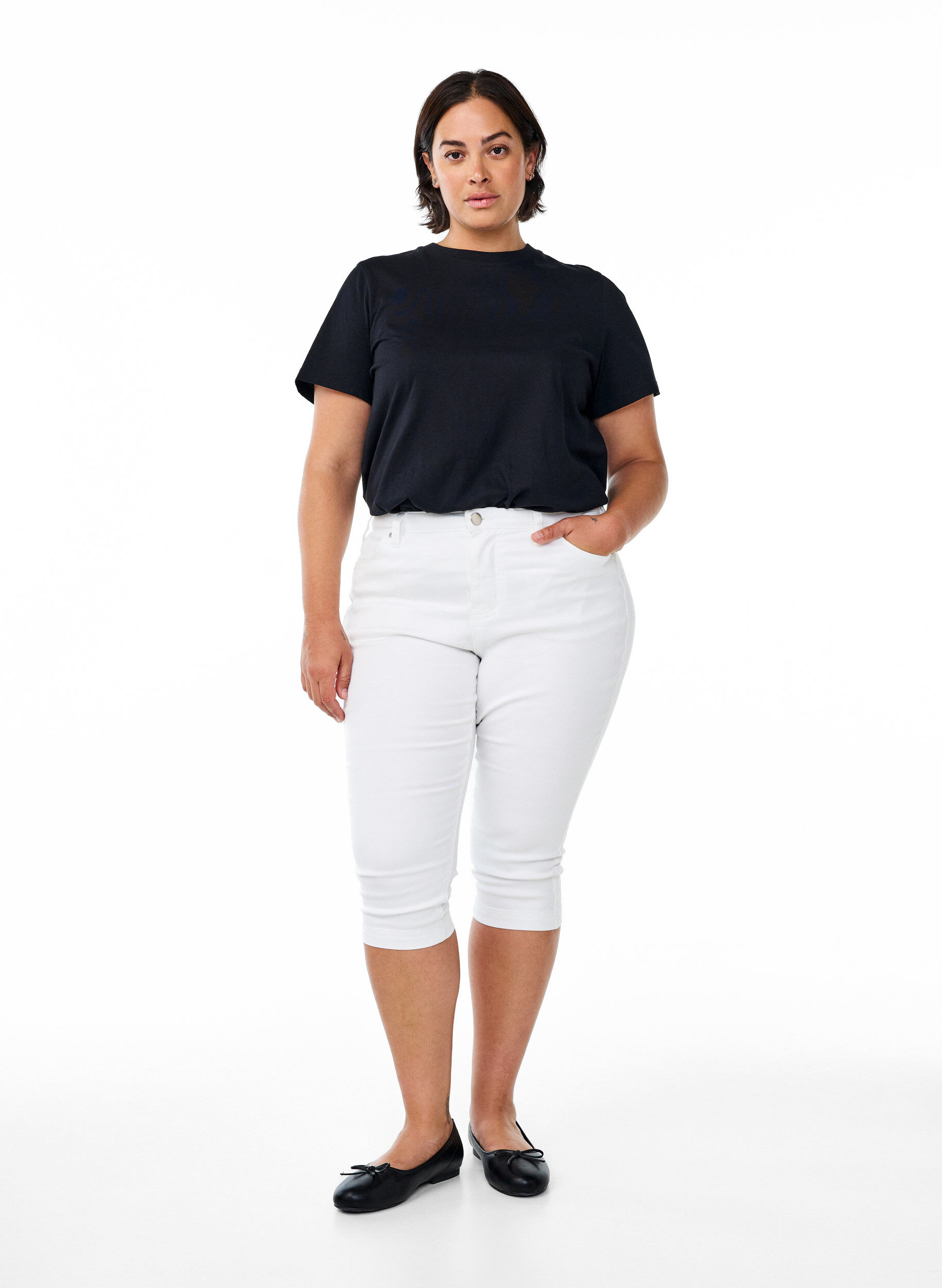 H&oslash;jtaljede Amy capri jeans med super slim fit, Hvid, Model