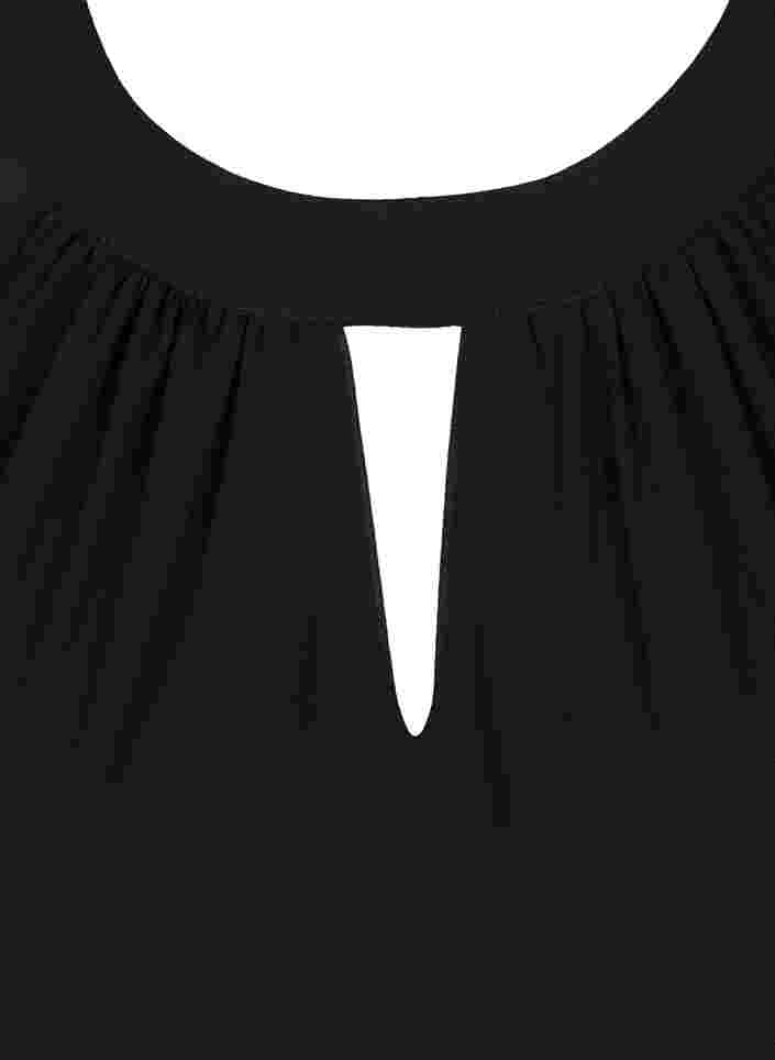 Lang chiffon bluse med 3/4 ærmer, Black, Packshot image number 2