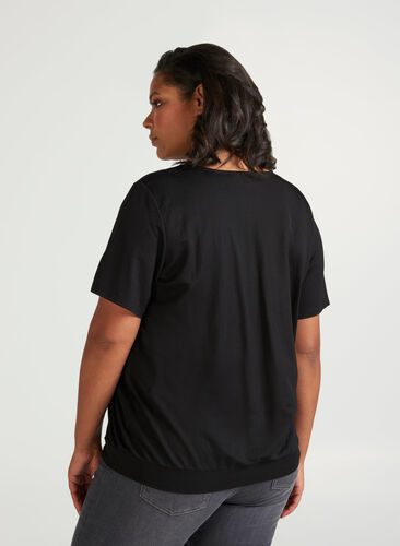 Bluse med korte ærmer, Black, Model image number 1