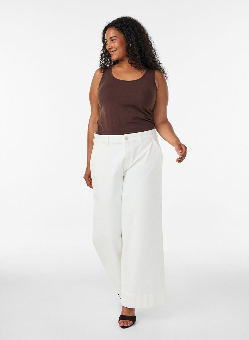 Ensfarvet basis top i bomuld, Brun, Model image number 1