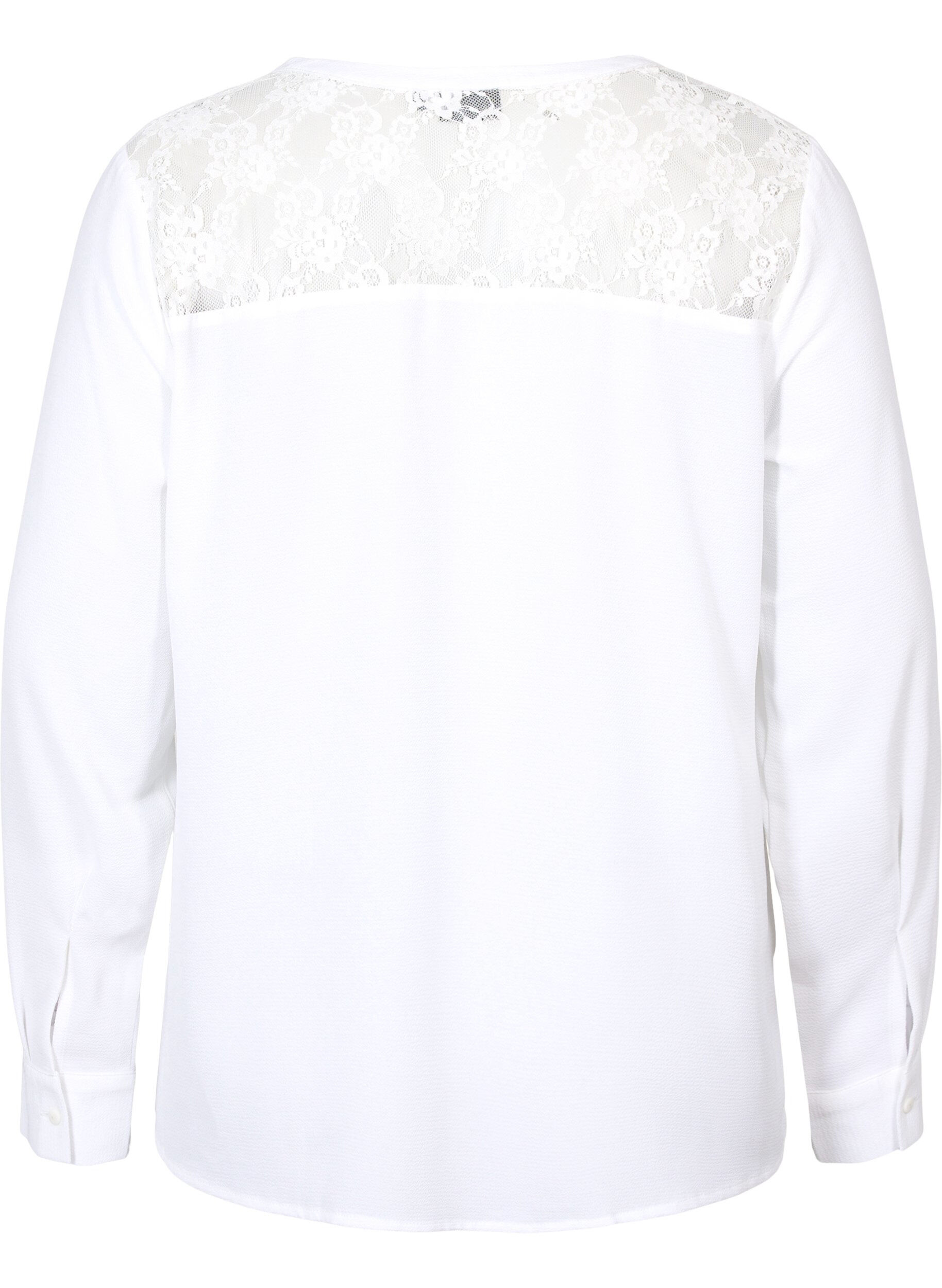 Zizzi Lang&aelig;rmet bluse med blondedetalje , Bright White, Packshot image number 1