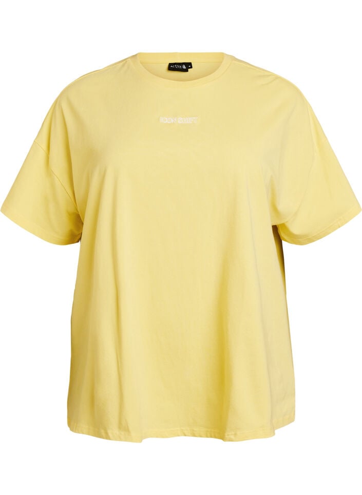 T-shirt i &oslash;kologisk bomuld med lille frontmotiv, Gul, Packshot image number 0