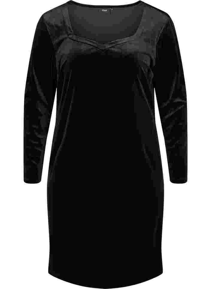 Kjole i velour med lange ærmer, Black, Packshot image number 0