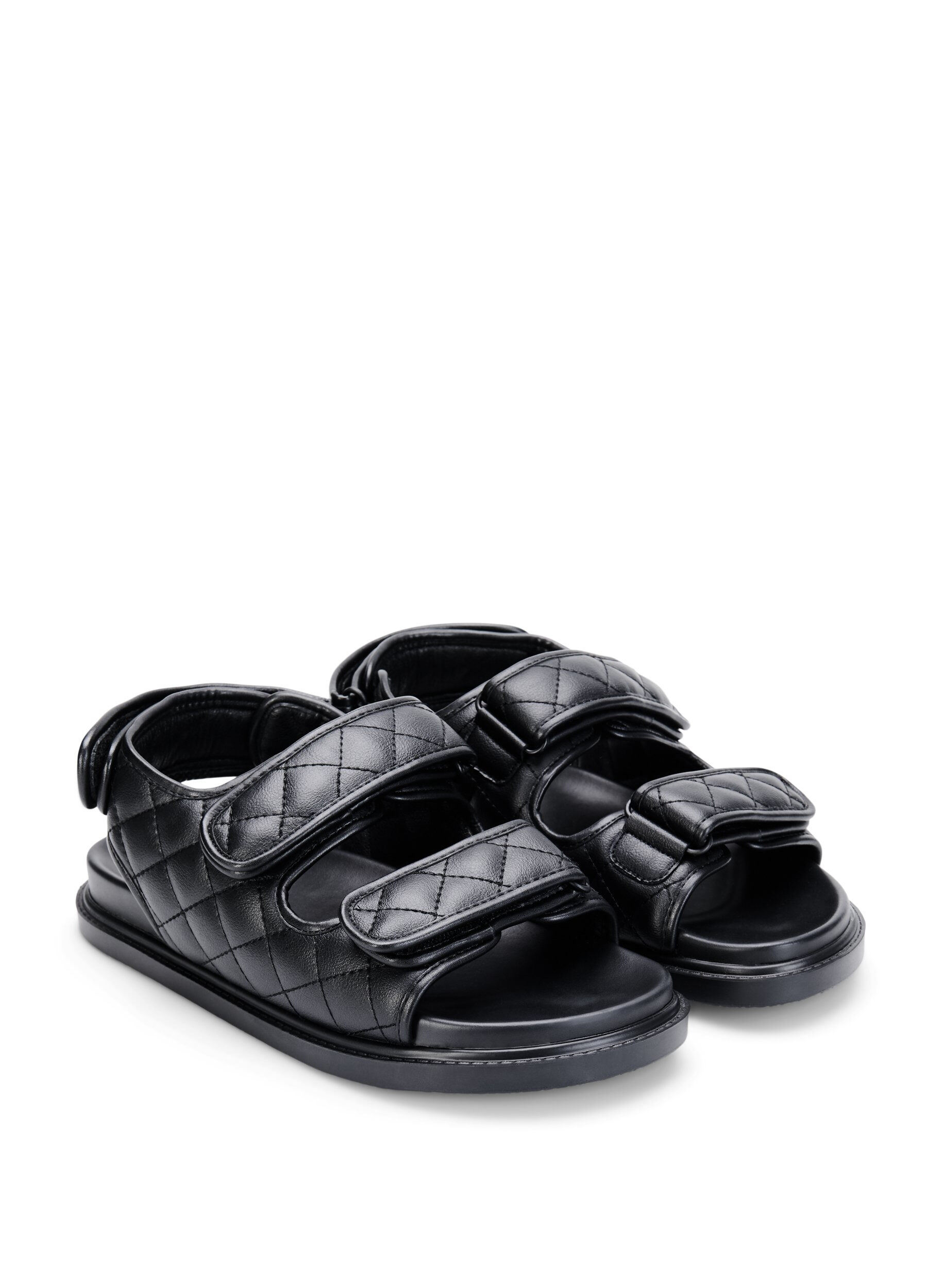 Zizzi Wide fit - L&aelig;der sandal, Sort, Packshot image number 1
