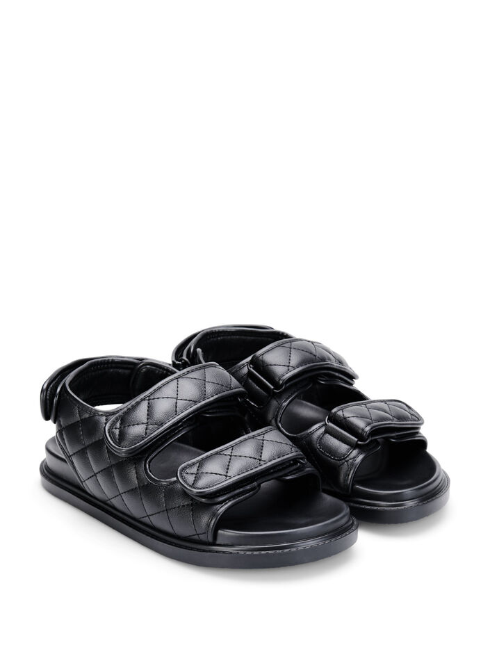 Wide fit - Læder sandal, Sort, Packshot image number 1