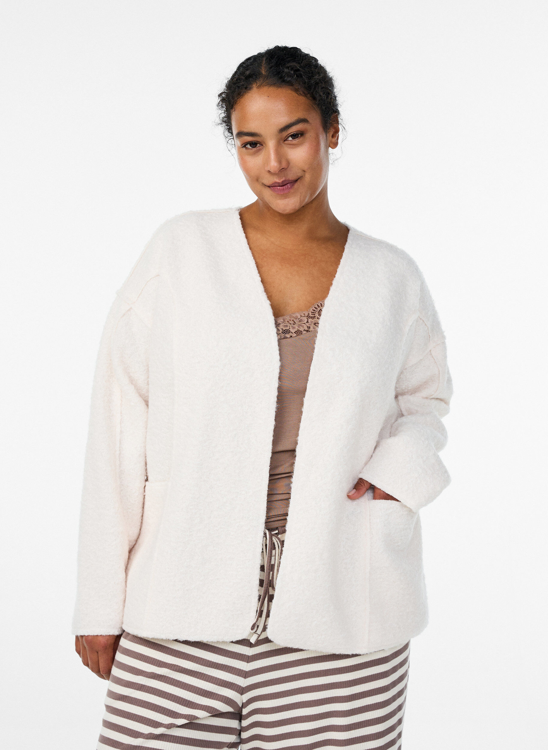 L&oslash;s cardigan med lommer, Vanilla, Model