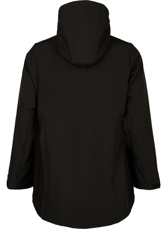 Kort softshell jakke med lommer, Black, Packshot image number 1