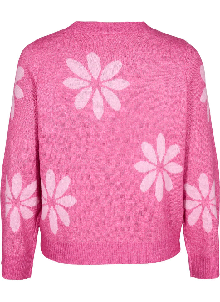 Strikbluse med blomster, Raspberry Rose Comb, Packshot image number 1