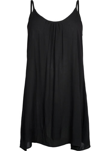 Ensfarvet strop kjole i viskose, Black, Packshot image number 0