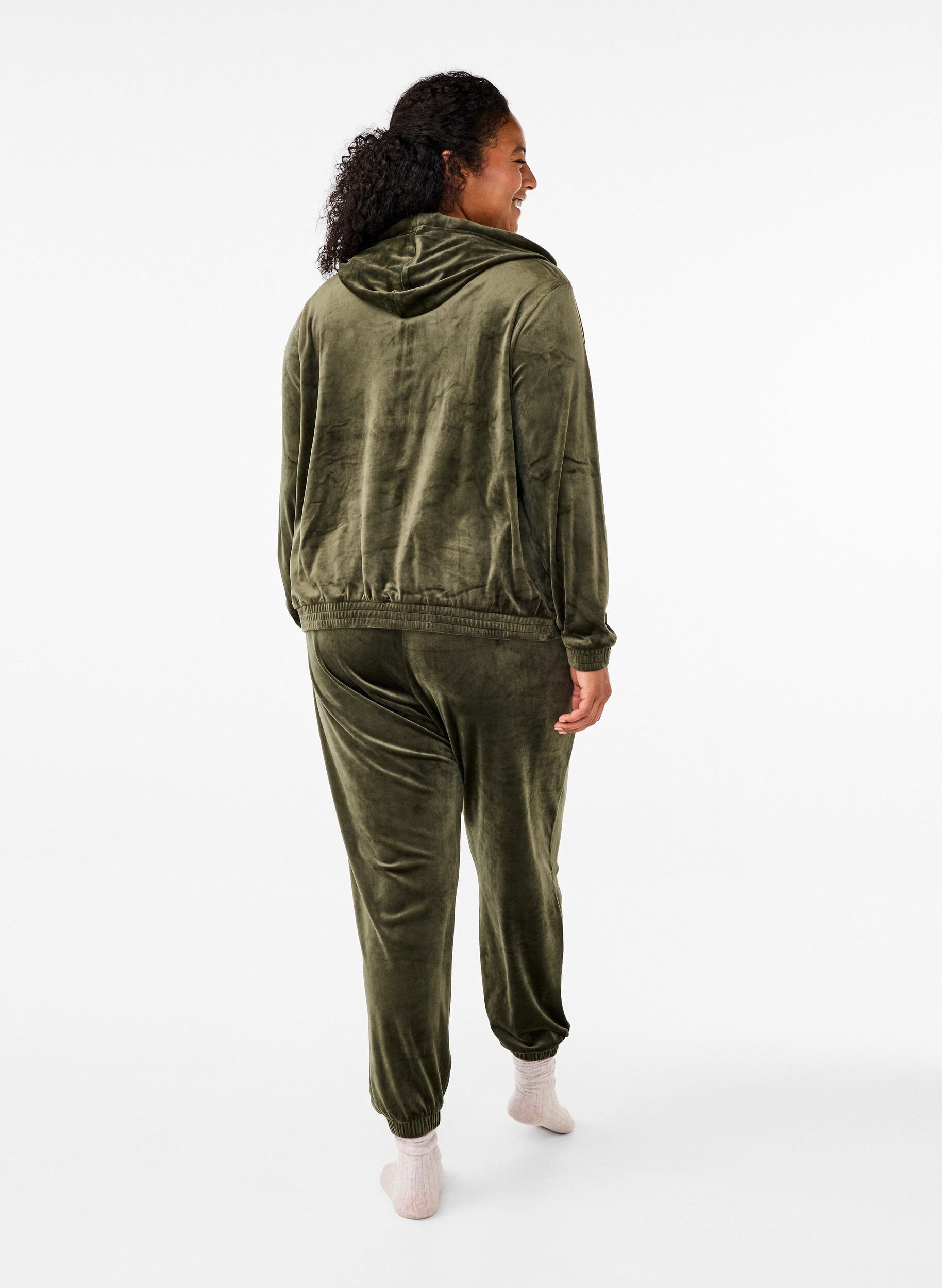 ZizziL&oslash;se bukser i velour, Gr&oslash;n, Model image number 1