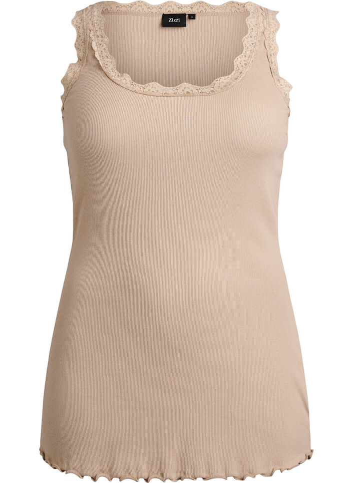 Top med blondekant, Beige, Packshot image number 0