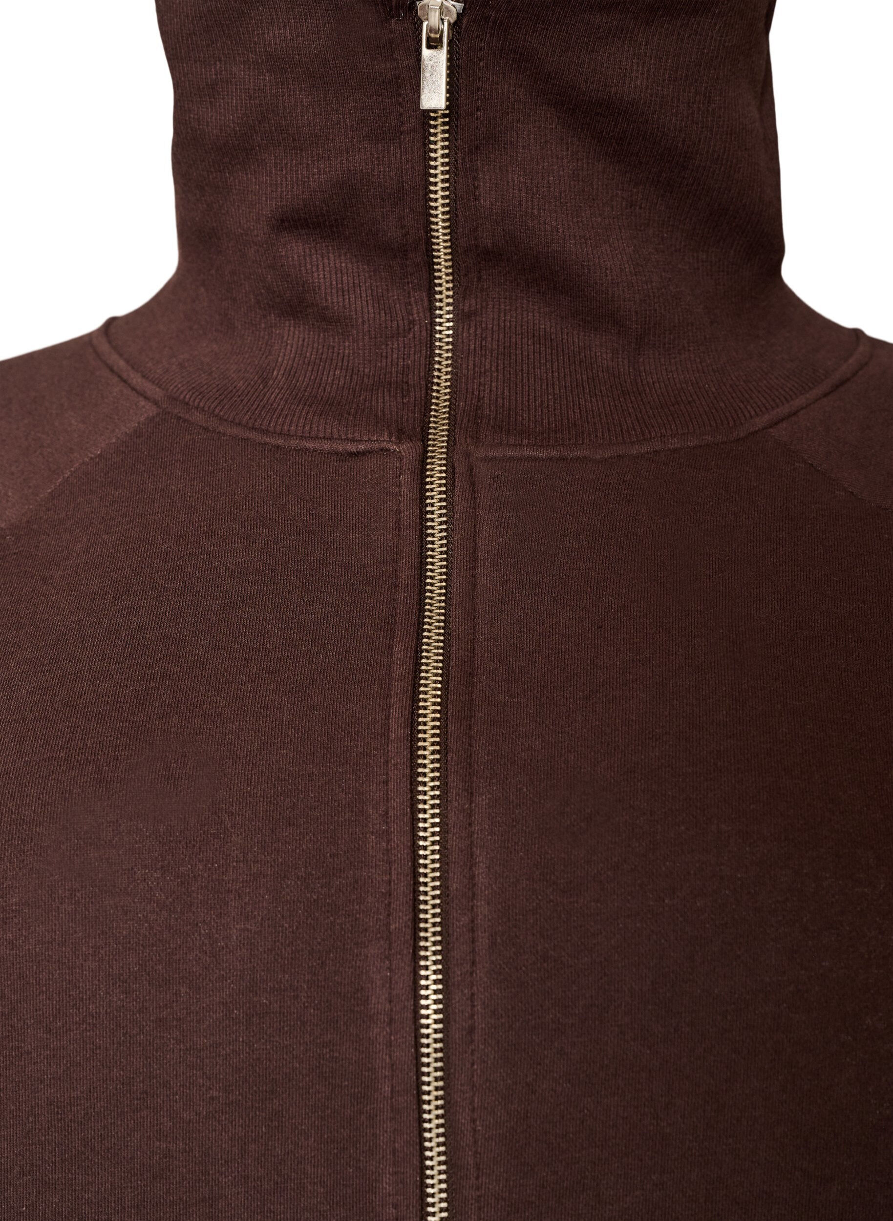 ZizziSweatcardigan med h&oslash;j krave og lynl&aring;s, Brun, Packshot image number 2