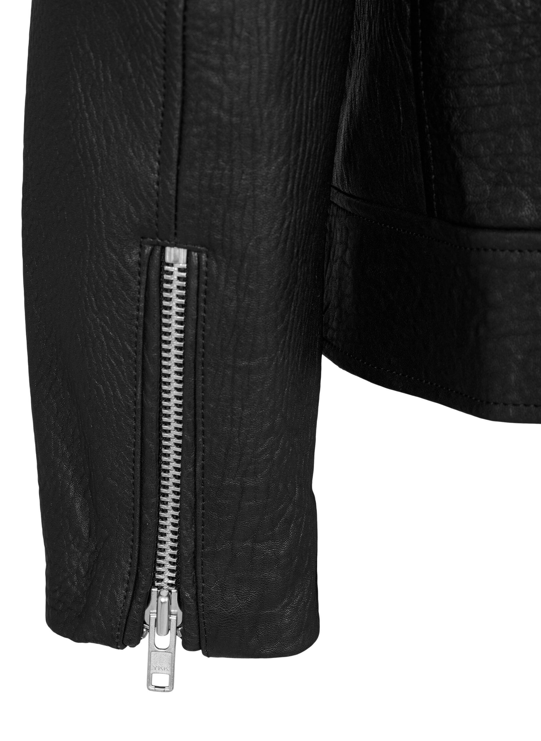 Zizzi L&aelig;der bikerjakke med lommer, Black, Packshot image number 3