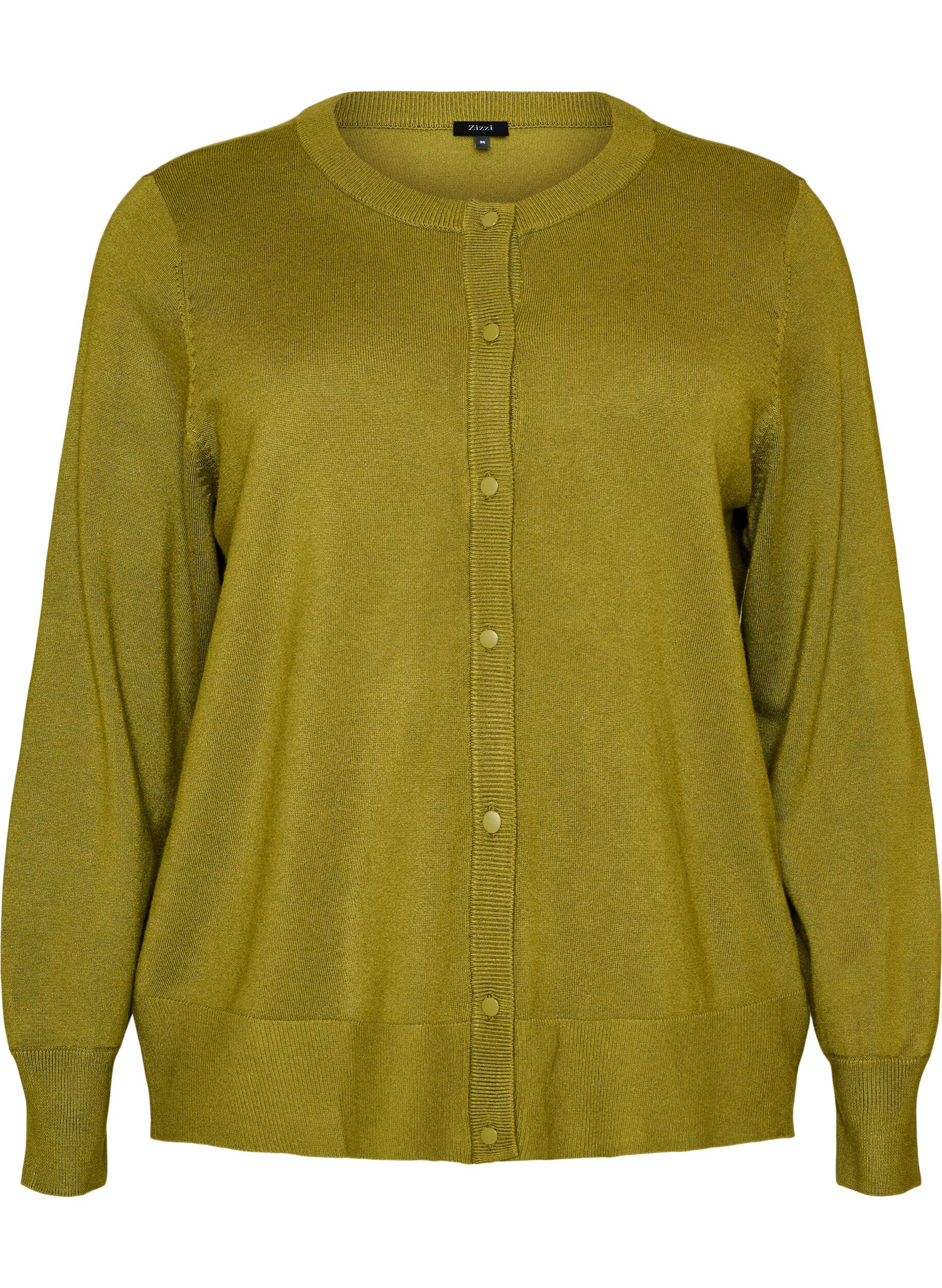 ZizziStrikcardigan med rund hals og knapper, Gr&oslash;n, Packshot image number 0