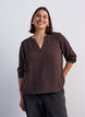 Bluse med ballonform og V-udsk&aelig;ring, Brun, Model image number 0