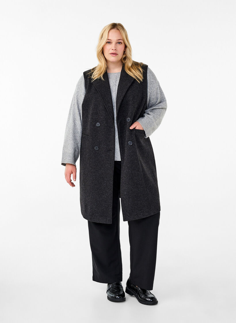 Lang vest i uld-look, Dark Grey Melange, Model image number 2