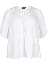 Viskose bluse med broderi anglaise, Bright White
