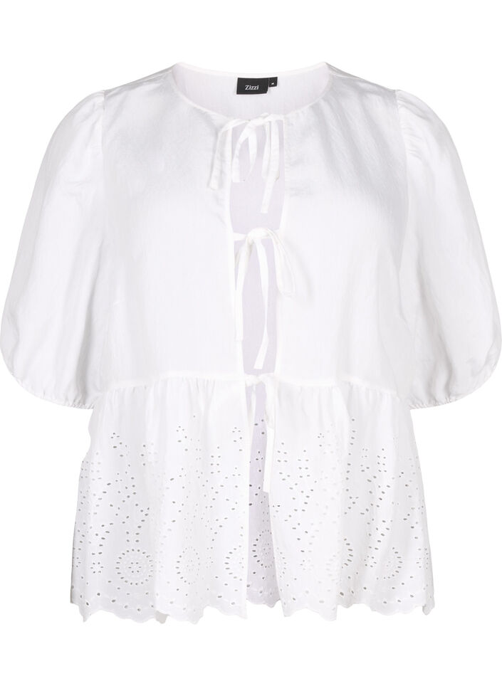 Viskose bluse med broderi anglaise, Bright White, Packshot image number 0