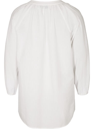 Kort bomulds tunika med v-hals , Bright White, Packshot image number 1