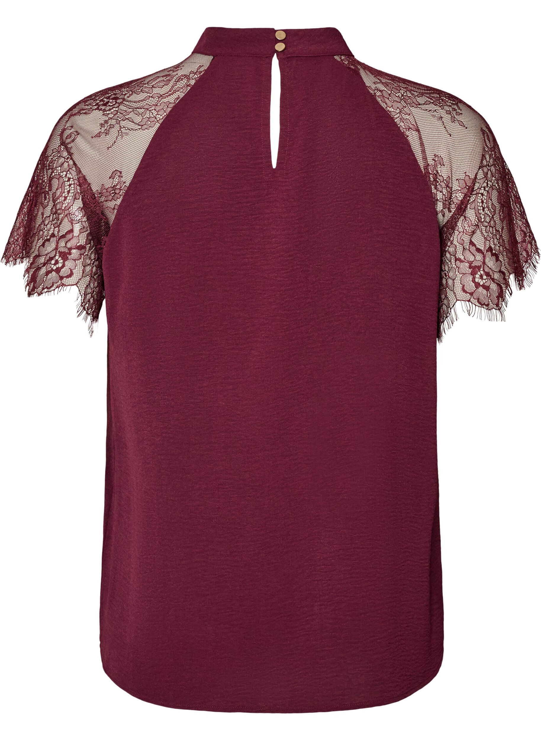 ZizziBluse med korte blonde&aelig;rmer og h&oslash;j hals, R&oslash;d, Packshot image number 1