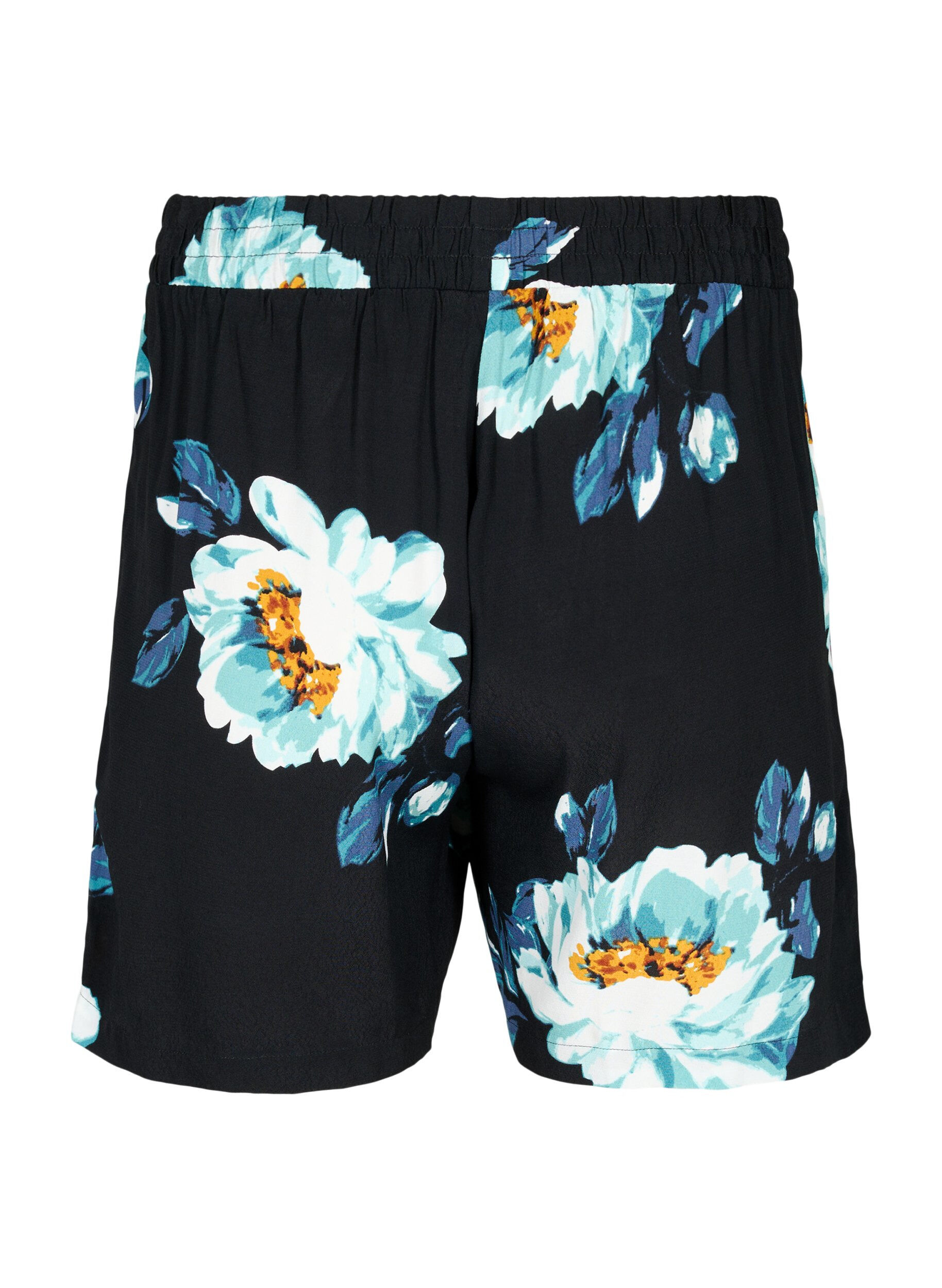 Zizzi L&oslash;stsiddende shorts i viskose, Black Big Flower, Packshot image number 1