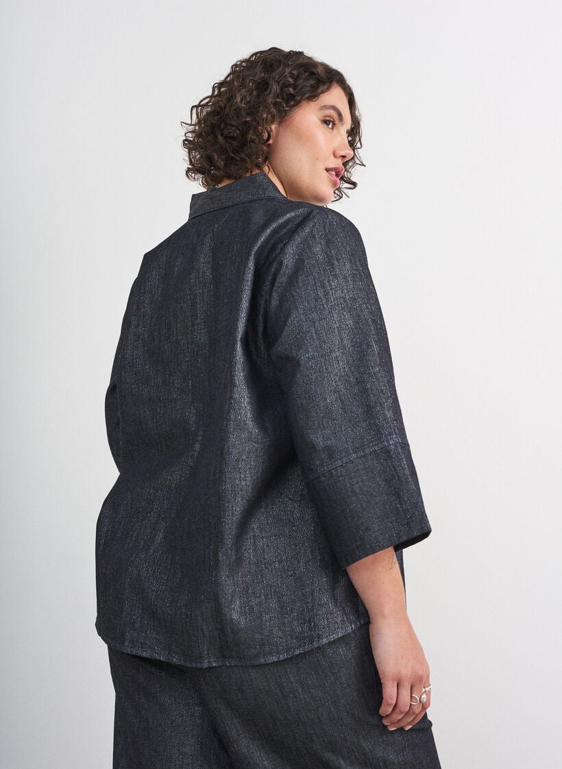Denimskjorte med glimmertr&aring;d og 3/4-&aelig;rmer, Gr&aring;, Model image number 2