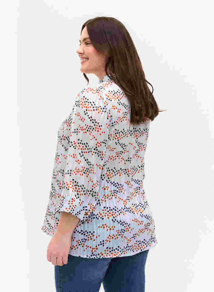 Printet skjortebluse med 3/4 ærmer, Multi Dot, Model image number 1